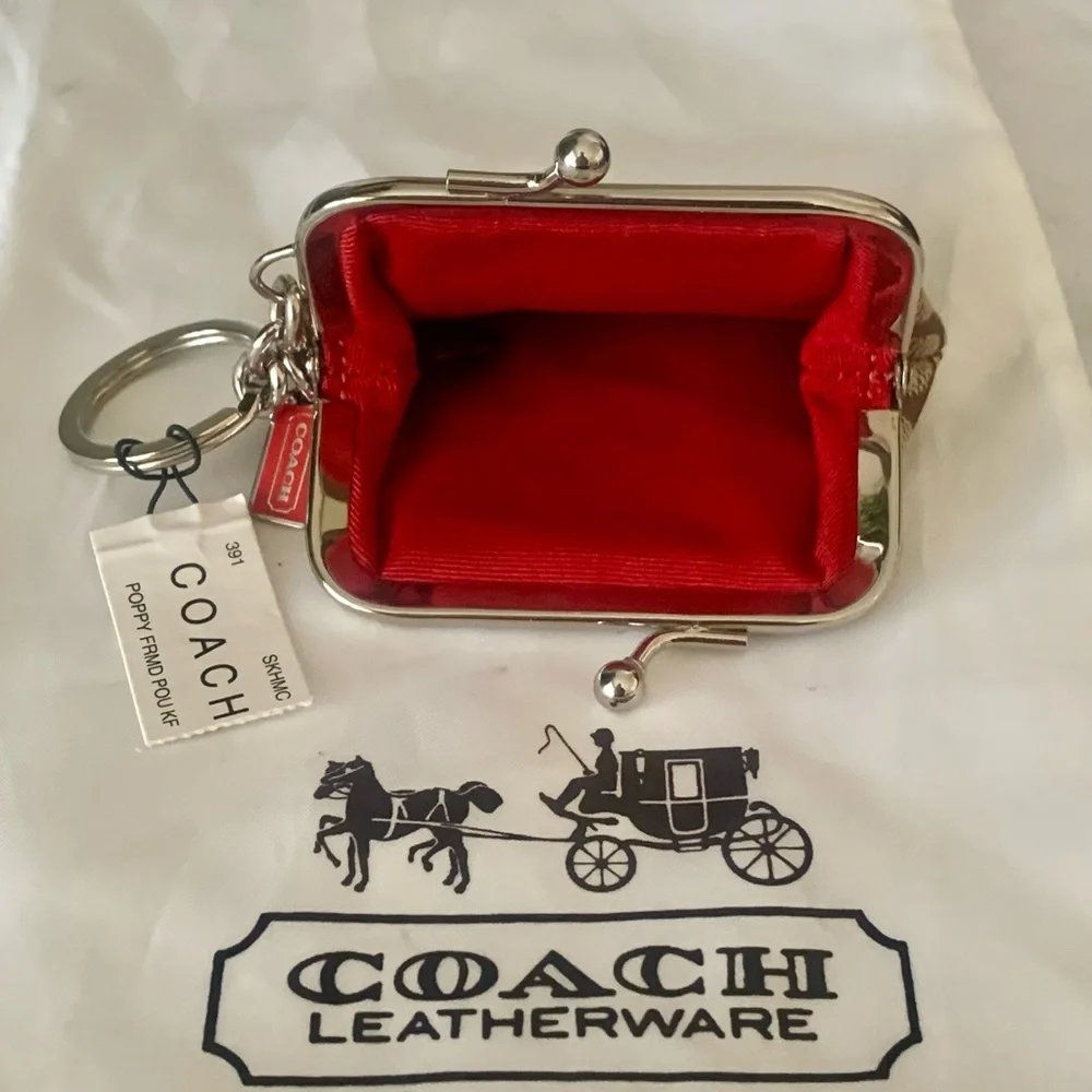 RARE Coach Poppy Signature Coin Purse with Red Floral Accent “LIMITED EDITION”